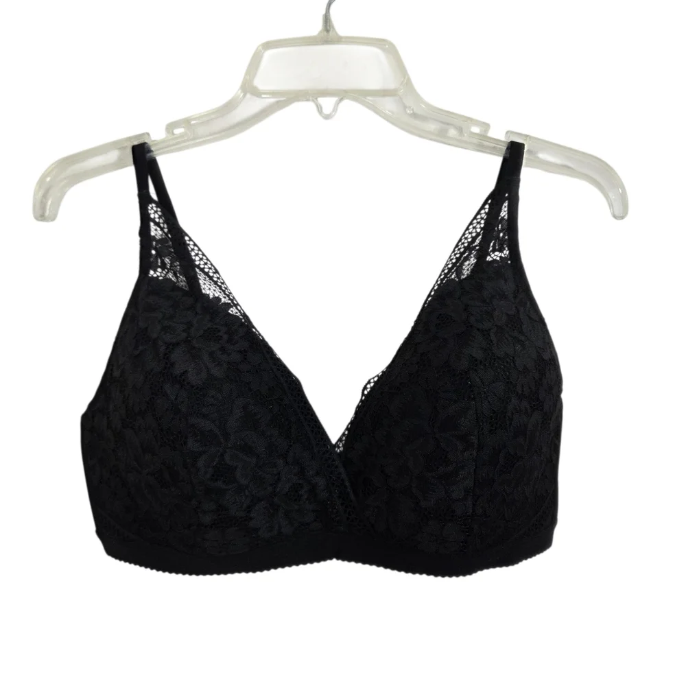 NWT Knix Knixy Lace Deep V Bralette Bra Black Wire Free Size XXL